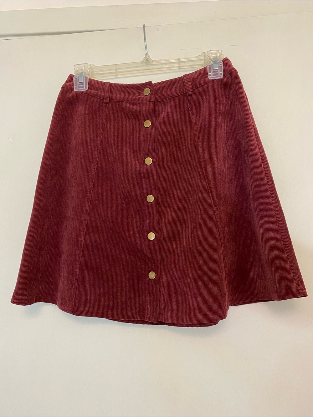 NWOT Impressions Burgundy Corduroy High-Waisted Mini Skirt Size S